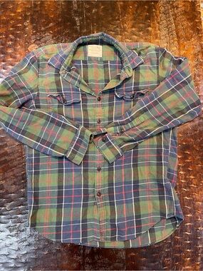 VTG J Crew Flannel Shirt Mens M Blue Green Plaid Brushed Cotton Buffalo Label
